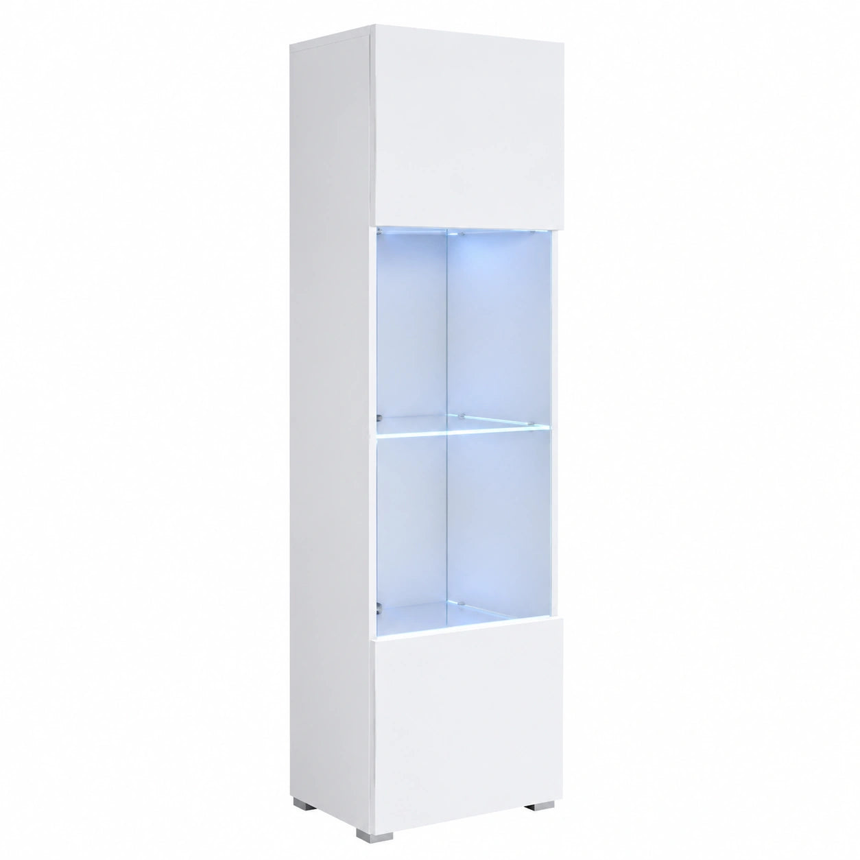 Vetrina In Legno Bianco Lucida con LED, 40x167x29 cm