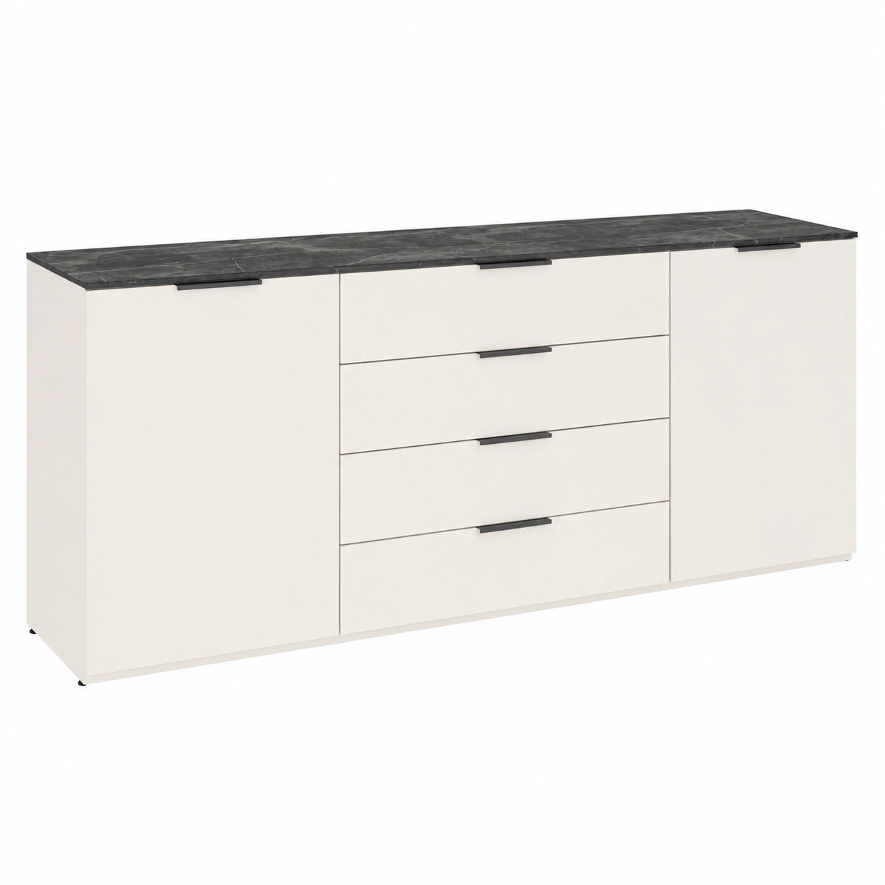 Madia Composad BRINA con 2 Ante e 4 Cassetti, Mobile per Soggiorno o Ingresso, Grigio Cashmere e Marmo