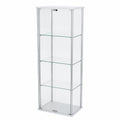 Credenza Moderna Bianca con Ante in Vetro Temperato, 163 cm - Mobile Contenitore per Soggiorno o Cucina con Struttura in Metallo