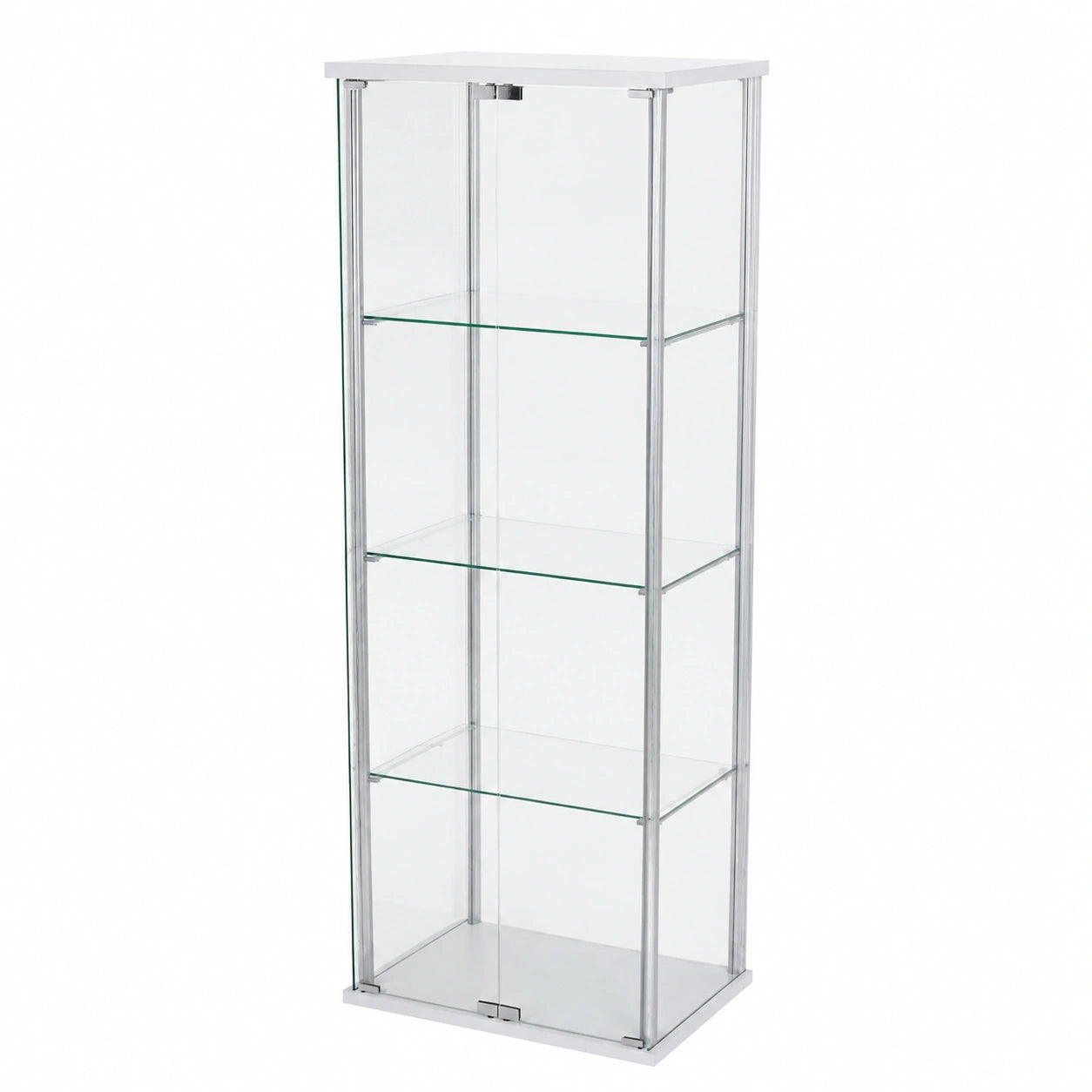 Credenza Moderna Bianca con Ante in Vetro Temperato, 163 cm - Mobile Contenitore per Soggiorno o Cucina con Struttura in Metallo