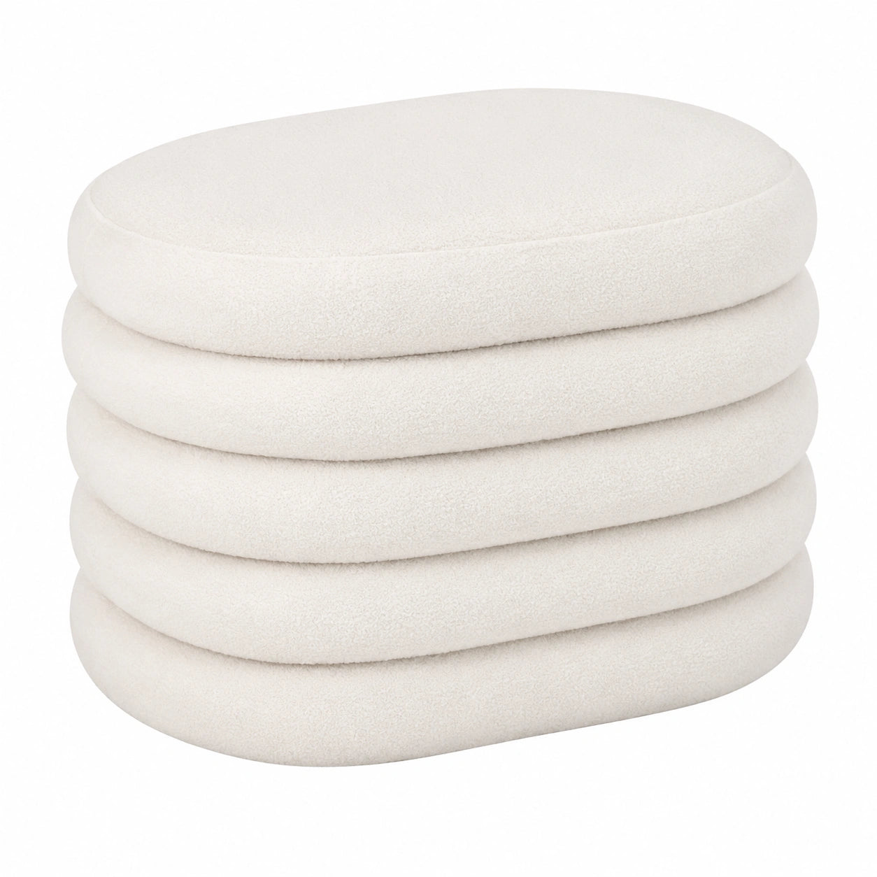 Pouf Contenitore Giulia in Bouclé Bianco per Interni Moderni, L 59 x P 45 x H 40 cm