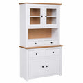 Credenza Moderna in Legno di Pino con Vetrina, Bianco, per Soggiorno o Cucina, 93x40,5x180 cm