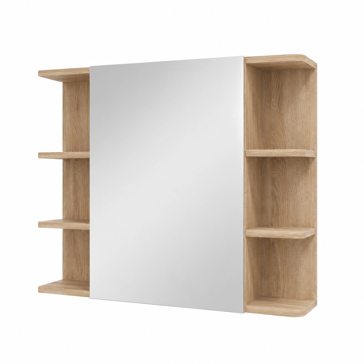 Armadio da Bagno con Specchio Fynn, Sonoma, 80x65 cm, Montaggio a Parete con Scaffali