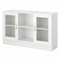 Credenza Moderna in Legno Bianco con Vetrina, 120x30,5x70 cm, per Soggiorno e Salotto