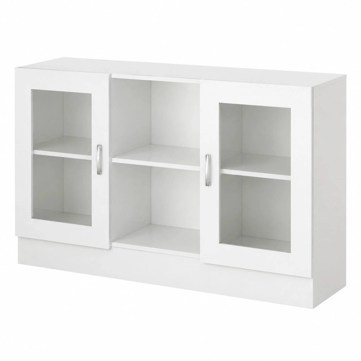Credenza Moderna in Legno Bianco con Vetrina, 120x30,5x70 cm, per Soggiorno e Salotto
