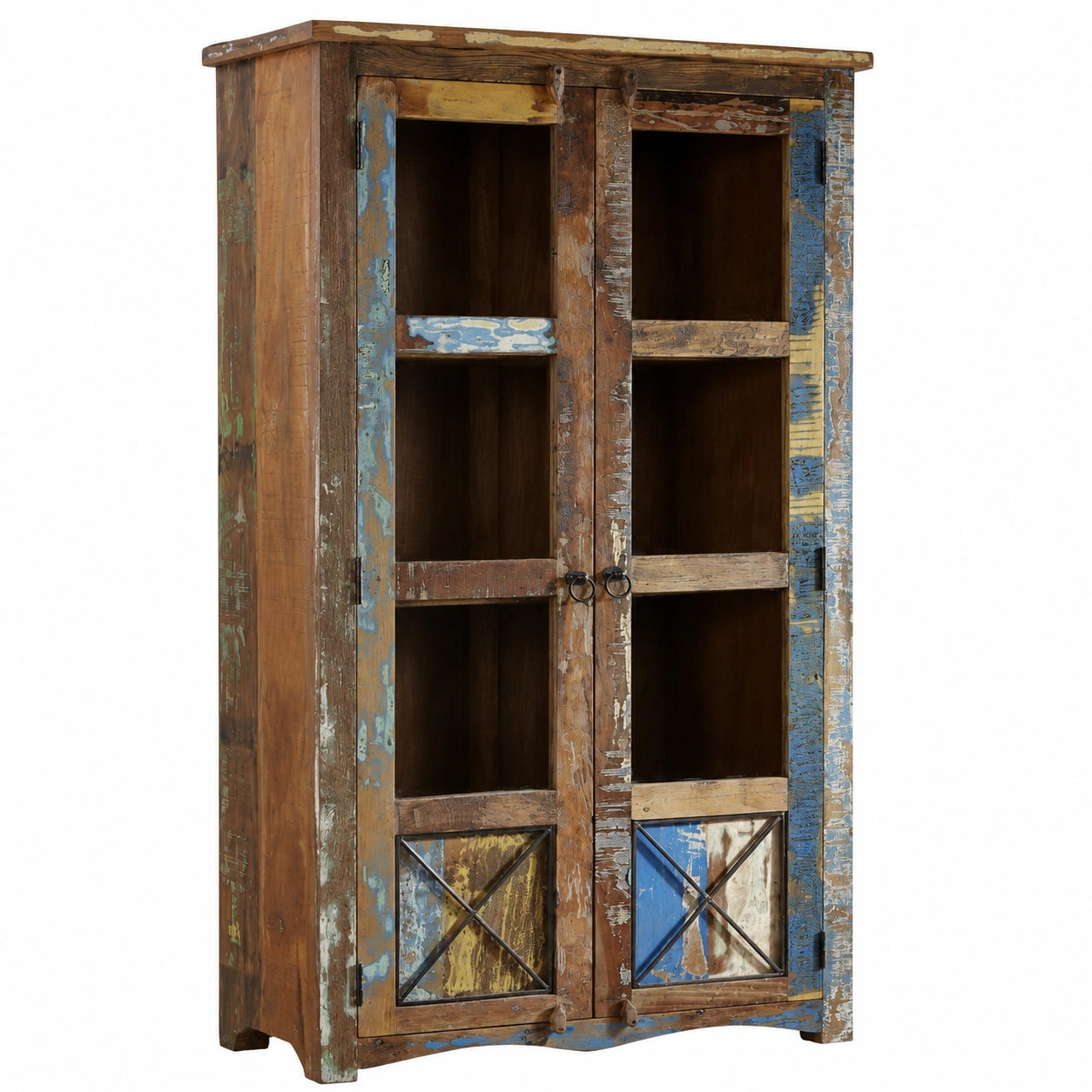Credenza Alta in Legno Riciclato Multicolore 90x40x180 cm