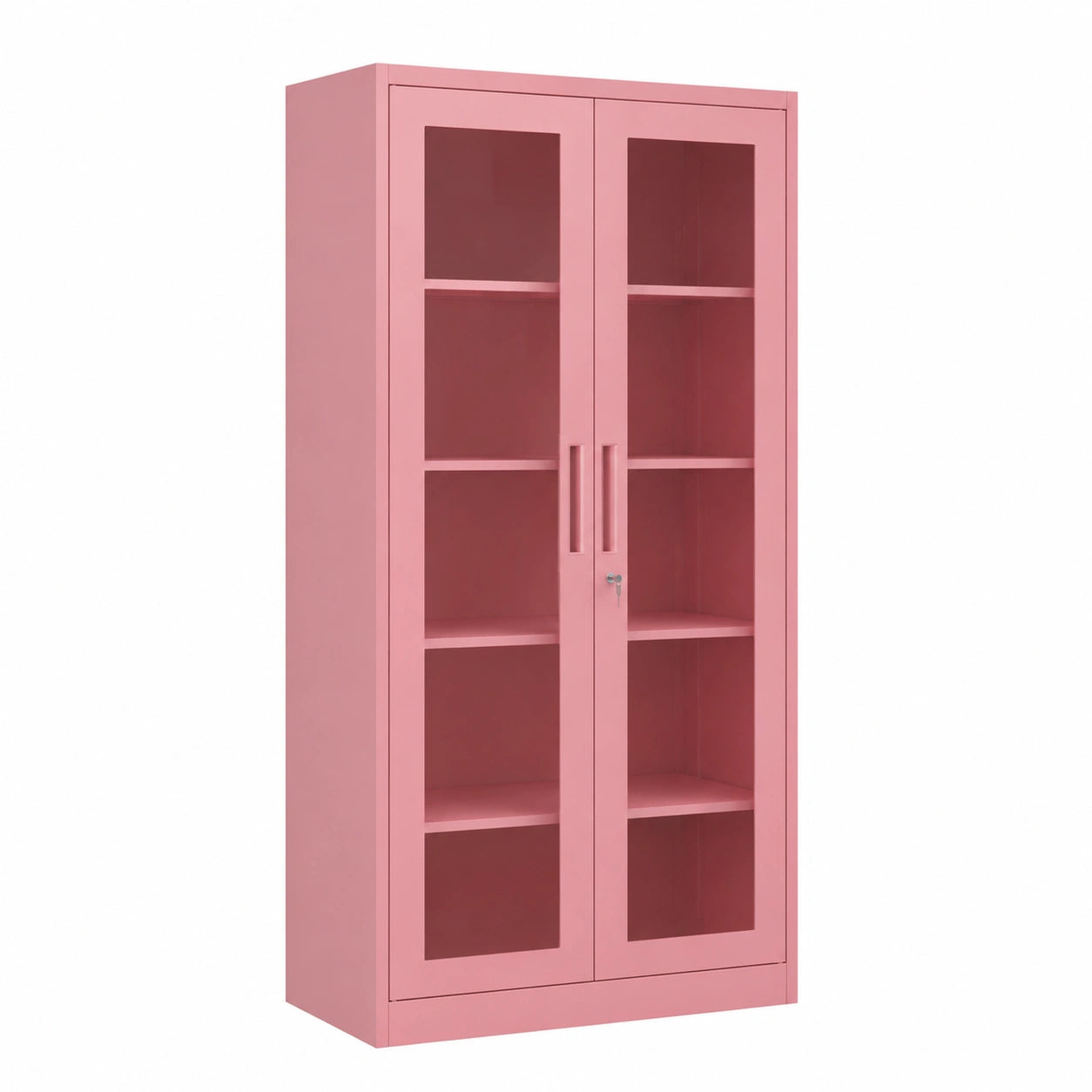 Armadio Ufficio Moderno con Serratura Rosa, Vetrina Regolabile 185x90x40cm