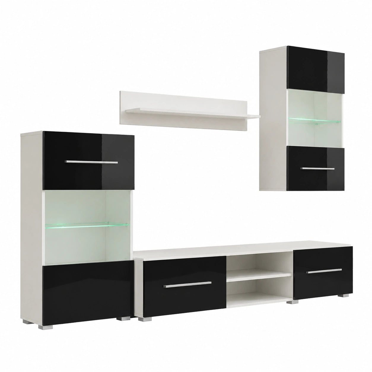 Set Mobile TV a Parete con LED Nero, 5 Pezzi
