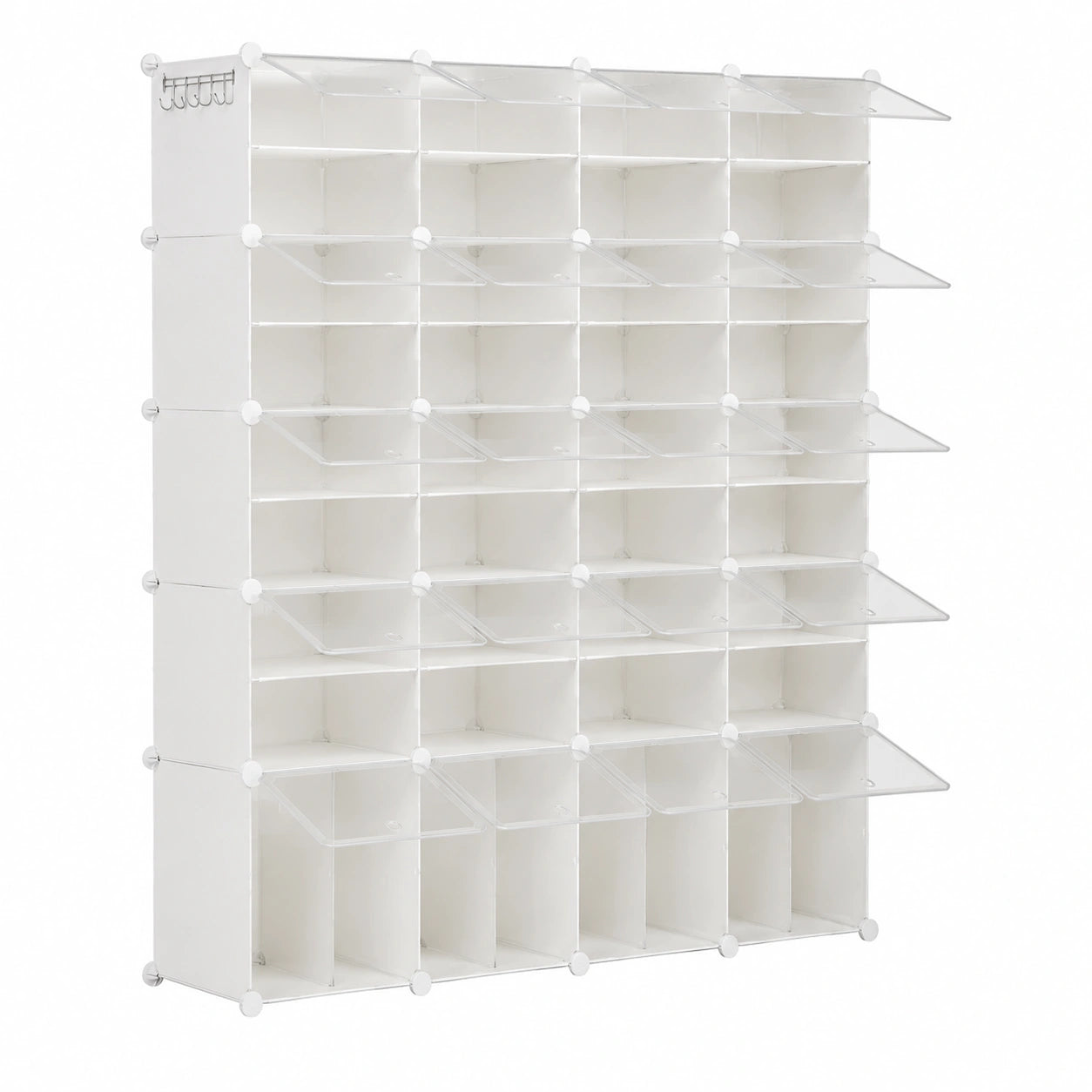Scarpiera modulare a 44 scomparti con porta in plastica bianca, organizer salvaspazio per scarpe da ingresso, corridoio e camera da letto