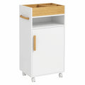 kleankin Armadietto Bagno con Ripiano Regolabile e Vassoio Rimovibile, Mobile su Rotelle in Legno, 40x30x88 cm, Bianco