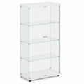 Vetrina Moderna in Vetro con Illuminazione LED, Armadietto Espositivo a 4 Ripiani con Serratura e Porte, Ideale per Collezionisti, Bianco Senza LED, 164x80.5x36.5cm