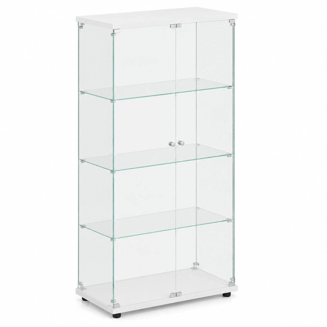 Vetrina Moderna in Vetro con Illuminazione LED, Armadietto Espositivo a 4 Ripiani con Serratura e Porte, Ideale per Collezionisti, Bianco Senza LED, 164x80.5x36.5cm