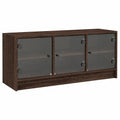 Mobile TV Moderno in Rovere Marrone con Ante in Vetro per Soggiorno e Ufficio, 102x37x42 cm