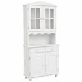 Credenza Buffet Shabby in Pino Massello con Vetrina, 88x198x32 cm