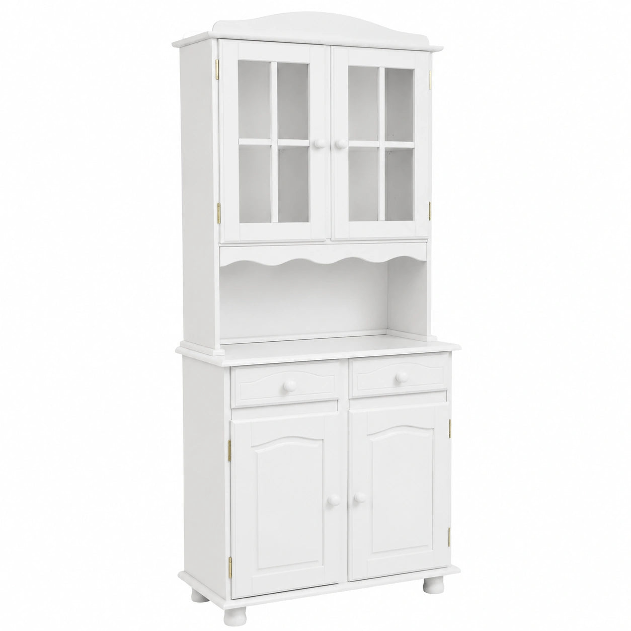 Credenza Buffet Shabby in Pino Massello con Vetrina, 88x198x32 cm