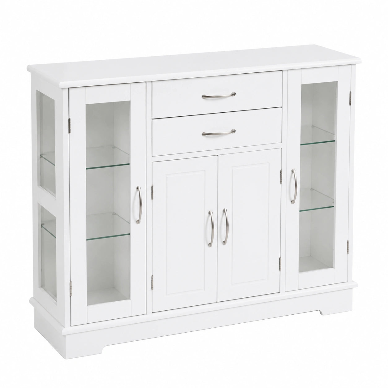Credenza Elegante in Legno con Vetrina e Ripiani Regolabili, Bianco