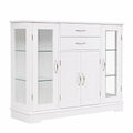Mobiletto Cucina GYMAX con Ante e Ripiani in Vetro, Credenza per Sala da Pranzo e Ufficio, 107x30x82 cm
