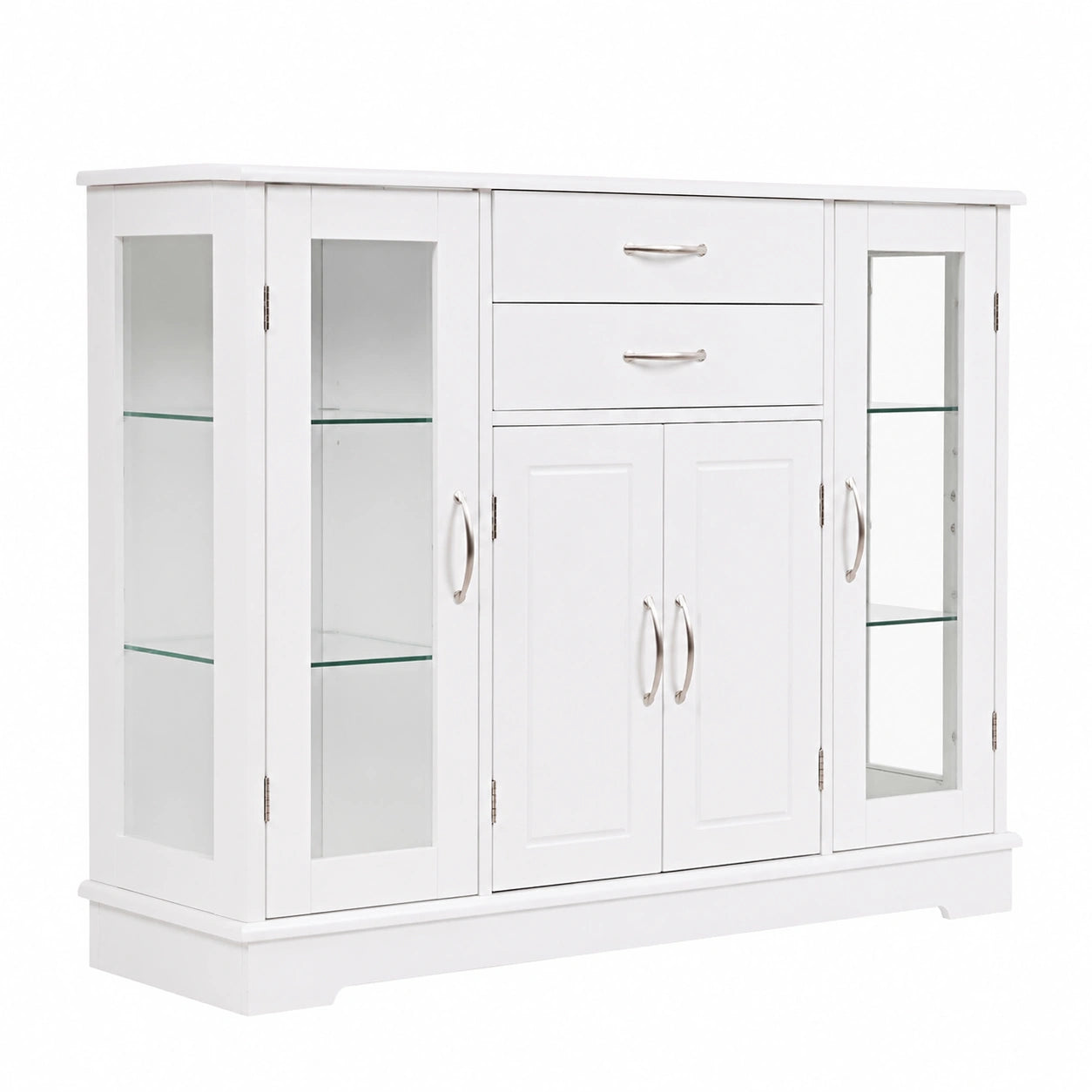 Mobiletto Cucina GYMAX con Ante e Ripiani in Vetro, Credenza per Sala da Pranzo e Ufficio, 107x30x82 cm