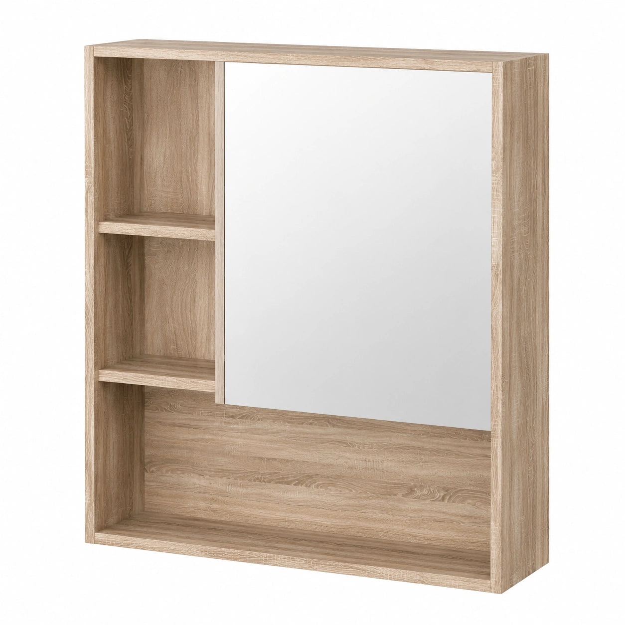 kleankin Armadietto da Bagno a Specchio con Ripiani Regolabili, Salvaspazio con Ante, Montaggio a Parete, 60x15x76 cm, Rovere