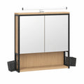 Armadio Specchio Bagno con Luci, 2 Ante e Ripiani Regolabili, Nero e Rovere, 56x14,5x60 cm