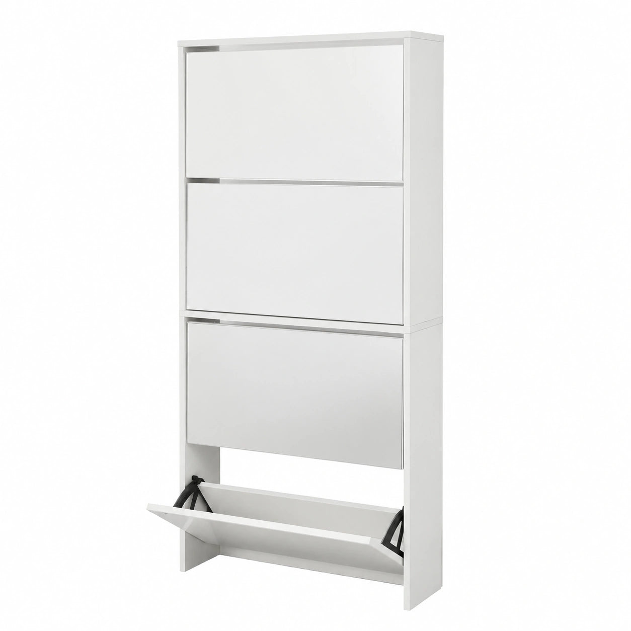 Scarpiera Salvaspazio con 4 Scomparti Ribaltabili e Specchio - Bianco, 134x63x17 cm