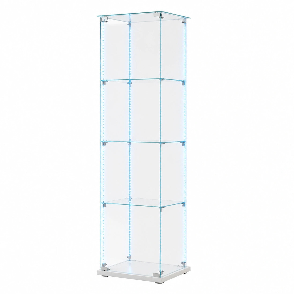 Vetrina Espositiva LED in Vetro con Serratura, 4 Ripiani per Collezioni e Libri, Adatta a Soggiorno e Ufficio, Colore Bianco