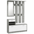 Set Ingresso Moderno HOMCOM con Scarpiera e Specchio, Appendiabiti con Ganci, Ripiani e Cassetti Regolabili per Corridoio, Bianco e Grigio