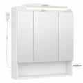 Armadietto da Bagno con Specchio e LED, Porta Phon, Ganci e Ripiano Regolabile, Bianco 16,5x70x80cm